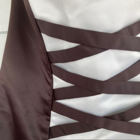 Jessica McClintock for Gunne Sax Brown & White Satin & Tulle Formal Dress 9/10 - Picture 5 of 6